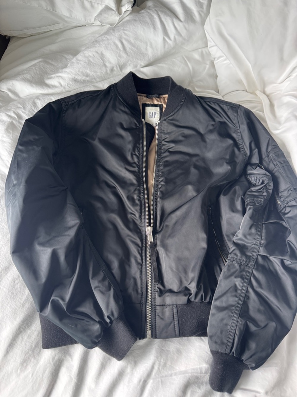 GAP Black Bomber Jacket with Tan Lining